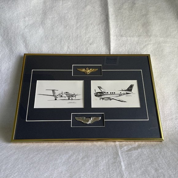 Joe Milich Aviation Framed Plane Prints Beechcraft CA 12 Navy T 44 Aviator Pins